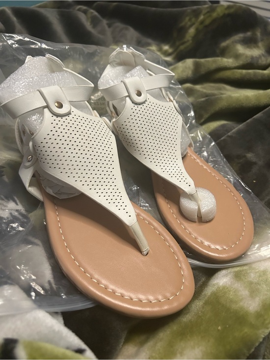 Shoes - New Women's White Perforated T-Strap Sandals